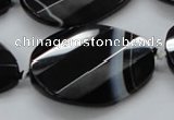 CAA285 28*38mm twisted & faceted teardrop black line agate beads