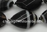 CAA286 22*30mm twisted & faceted oval black line agate beads