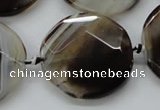 CAA290 15.5 inches 35mm faceted coin black line agate beads