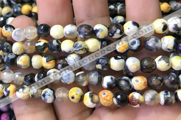 CAA2909 15 inches 6mm faceted round fire crackle agate beads wholesale