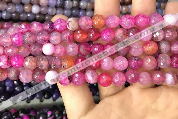 CAA2961 15 inches 8mm faceted round fire crackle agate beads wholesale