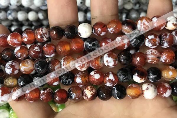 CAA2978 15 inches 8mm faceted round fire crackle agate beads wholesale