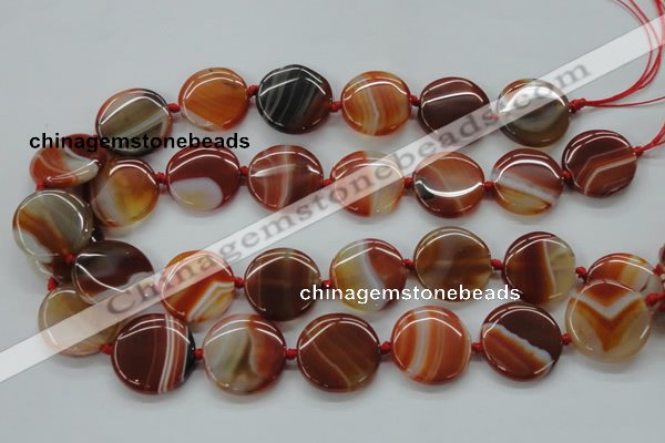 CAA298 15.5 inches 25mm flat round red line agate gemstone beads