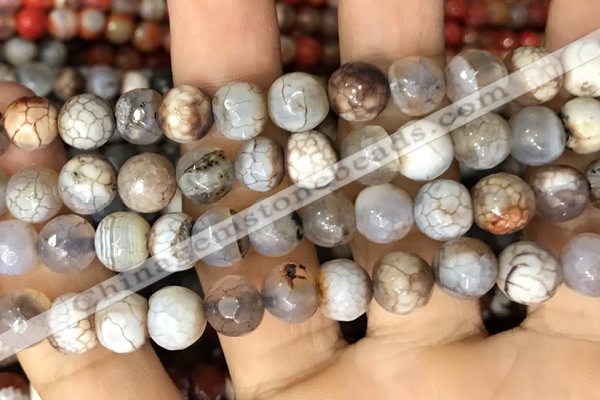 CAA2988 15 inches 8mm faceted round fire crackle agate beads wholesale