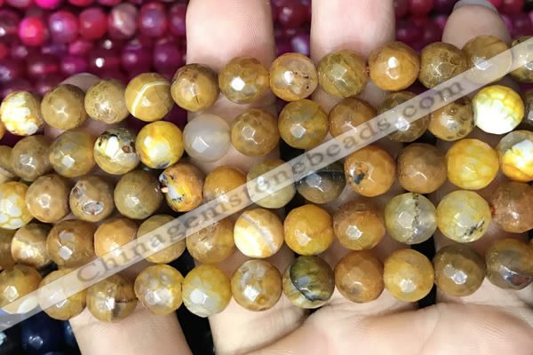 CAA2989 15 inches 8mm faceted round fire crackle agate beads wholesale