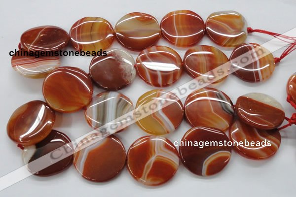 CAA299 15.5 inches 35mm flat round red line agate gemstone beads