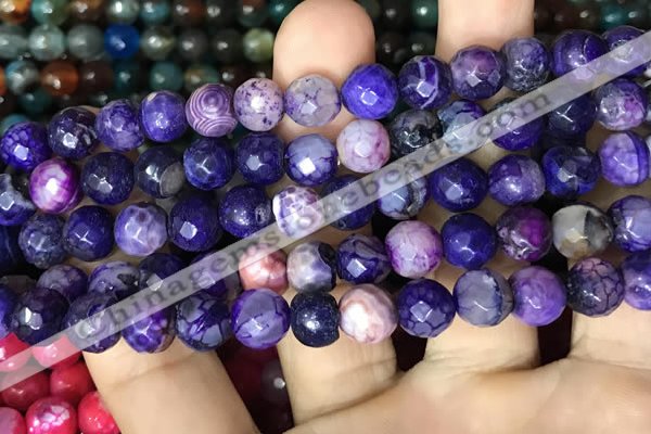 CAA2996 15 inches 8mm faceted round fire crackle agate beads wholesale