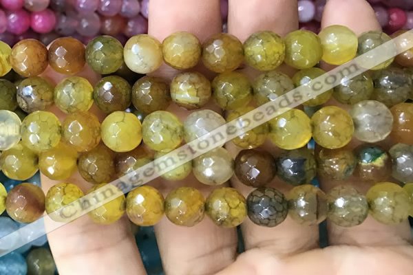 CAA3006 15 inches 8mm faceted round fire crackle agate beads wholesale