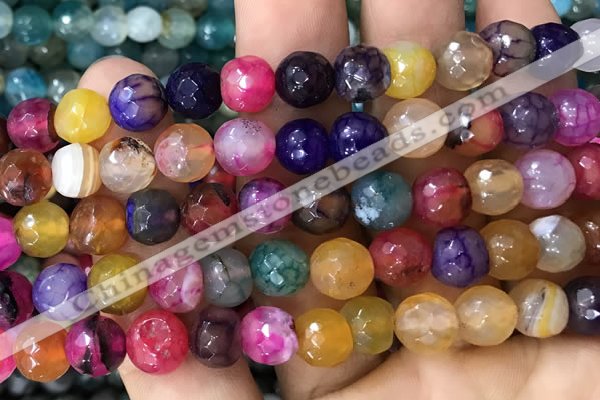 CAA3007 15 inches 8mm faceted round fire crackle agate beads wholesale