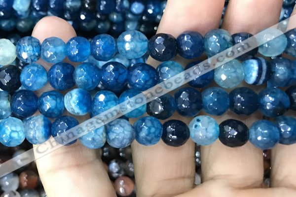 CAA3009 15 inches 8mm faceted round fire crackle agate beads wholesale