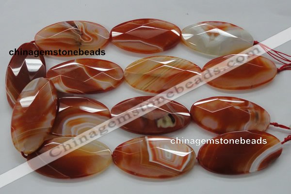 CAA305 15.5 inches 32*52mm faceted oval red line agate beads