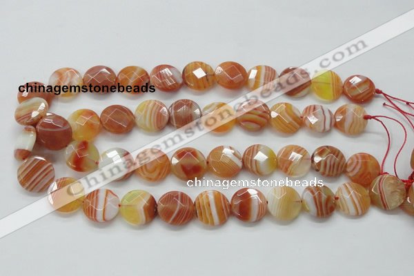 CAA306 15.5 inches 18mm faceted coin red line agate beads