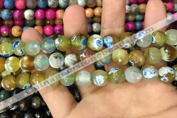 CAA3062 15 inches 10mm faceted round fire crackle agate beads wholesale