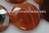 CAA307 15.5 inches 34mm faceted coin red line agate beads