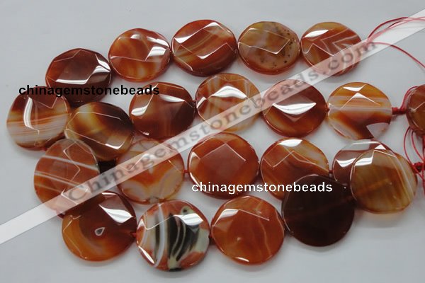 CAA307 15.5 inches 34mm faceted coin red line agate beads