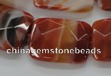 CAA308 15.5 inches 22*30mm faceted rectangle red line agate beads