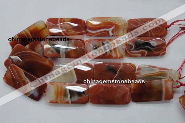 CAA309 15.5 inches 25*50mm faceted rectangle red line agate beads