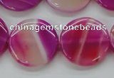 CAA310 15.5 inches 24mm flat round fuchsia line agate beads