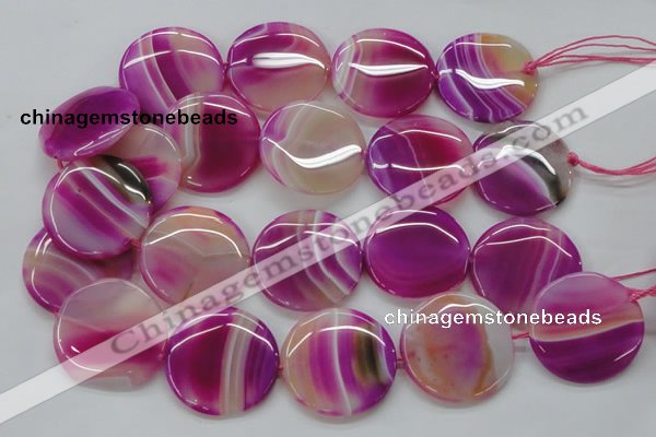 CAA311 15.5 inches 34mm flat round fuchsia line agate beads