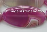 CAA313 15.5 inches 30*60mm oval fuchsia line agate beads