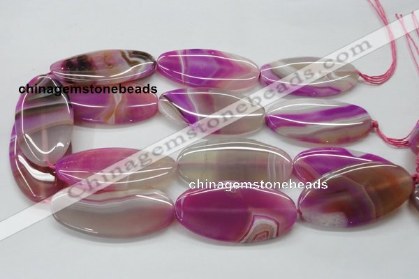 CAA313 15.5 inches 30*60mm oval fuchsia line agate beads