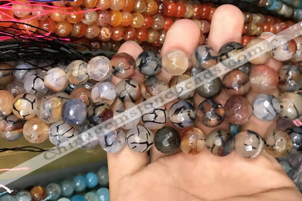 CAA3130 15 inches 12mm faceted round fire crackle agate beads wholesale