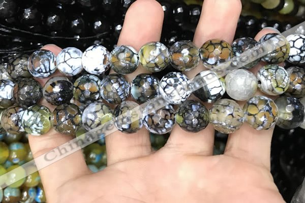 CAA3136 15 inches 12mm faceted round fire crackle agate beads wholesale