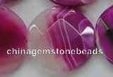 CAA314 15.5 inches 35mm faceted coin fuchsia line agate beads