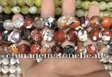 CAA3141 15 inches 12mm faceted round fire crackle agate beads wholesale