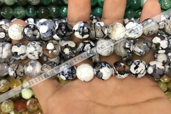 CAA3144 15 inches 12mm faceted round fire crackle agate beads wholesale