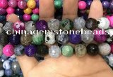 CAA3149 15 inches 12mm faceted round fire crackle agate beads wholesale