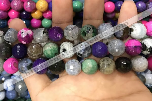 CAA3149 15 inches 12mm faceted round fire crackle agate beads wholesale