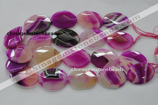 CAA315 15.5 inches 20*26mm faceted oval fuchsia line agate beads