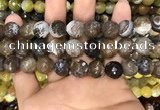 CAA3152 15 inches 12mm faceted round fire crackle agate beads wholesale