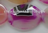 CAA316 15.5 inches 30*40mm faceted oval fuchsia line agate beads