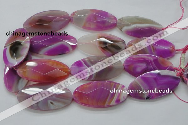 CAA317 15.5 inches 30*60mm faceted oval fuchsia line agate beads