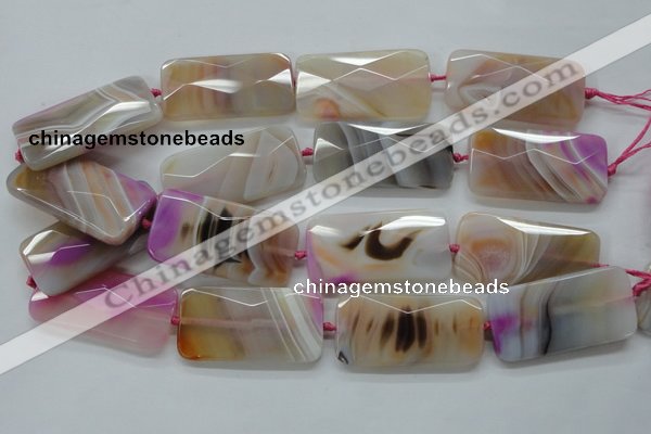 CAA318 15.5 inches 25*50mm faceted rectangle fuchsia line agate beads