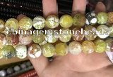 CAA3181 15 inches 14mm faceted round fire crackle agate beads wholesale