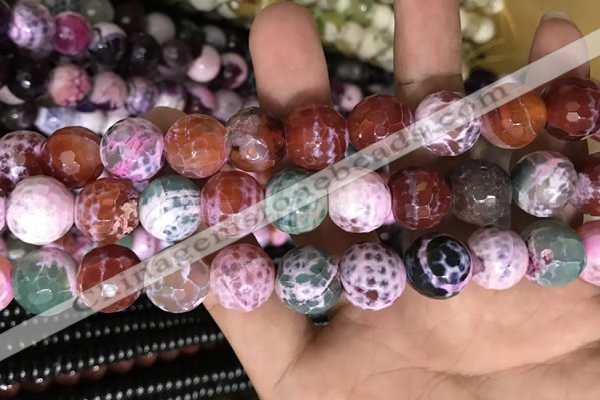 CAA3187 15 inches 14mm faceted round fire crackle agate beads wholesale