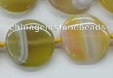 CAA319 15.5 inches 25mm flat round yellow line agate beads