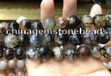 CAA3191 15 inches 14mm faceted round fire crackle agate beads wholesale