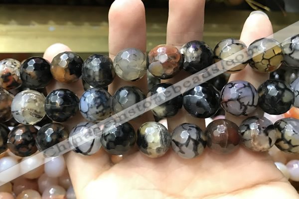 CAA3191 15 inches 14mm faceted round fire crackle agate beads wholesale