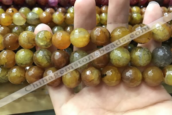 CAA3196 15 inches 14mm faceted round fire crackle agate beads wholesale