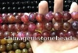 CAA3197 15 inches 14mm faceted round fire crackle agate beads wholesale