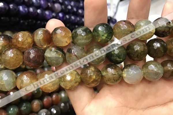 CAA3199 15 inches 14mm faceted round fire crackle agate beads wholesale