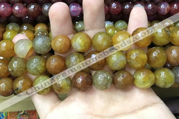 CAA3201 15 inches 14mm faceted round fire crackle agate beads wholesale