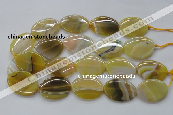 CAA321 15.5 inches 30*40mm oval yellow line agate beads