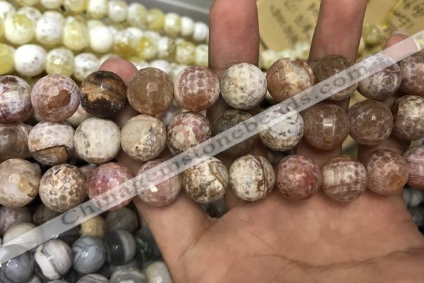 CAA3234 15 inches 16mm faceted round fire crackle agate beads wholesale