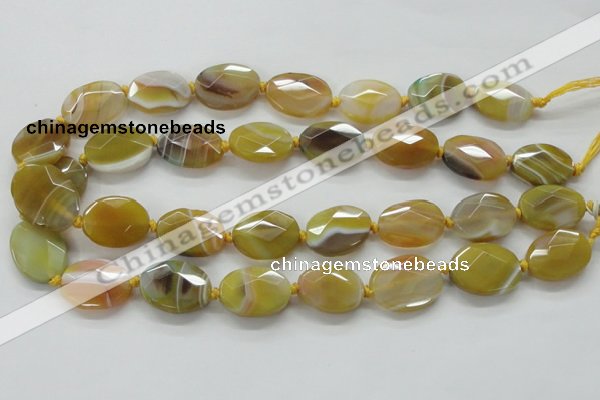 CAA324 15.5 inches 18*25mm faceted oval yellow line agate beads