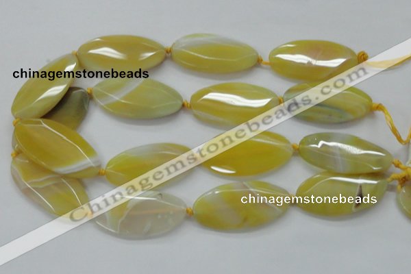 CAA325 15.5 inches 25*50mm faceted marquise yellow line agate beads